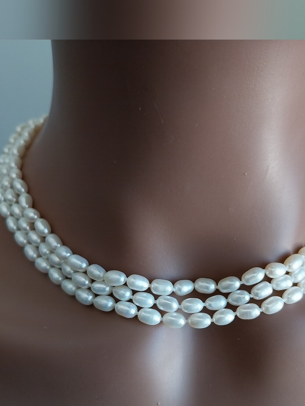 Vintage Triple-Strand Pearl Sterling Silver Lock Necklace